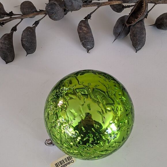 Crate&Barrel Green Textured Blown  Glass 3" Ball Christmas Ornament - Picture 2 of 6